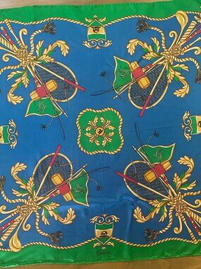 Vintage Greenbrier Silk Scarf Tennis Golf Croquet Green Blue Signed Margo Klass